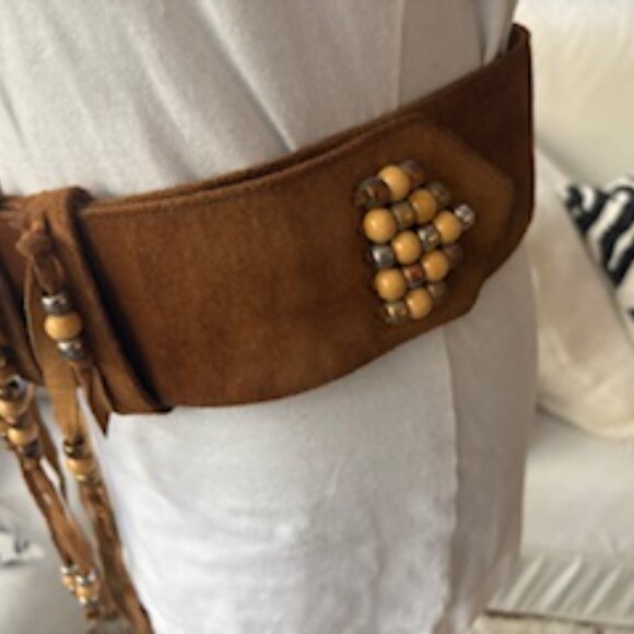Vintage Tan suede Fringe wide belt - Picture 4 of 5